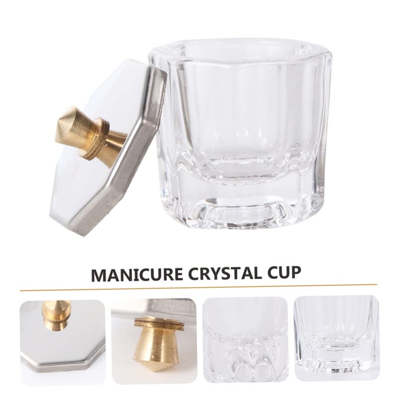 2 Pcs Crystal Nail Art Liquid Powder Container Cups With Lids Salon Decor - Image 2